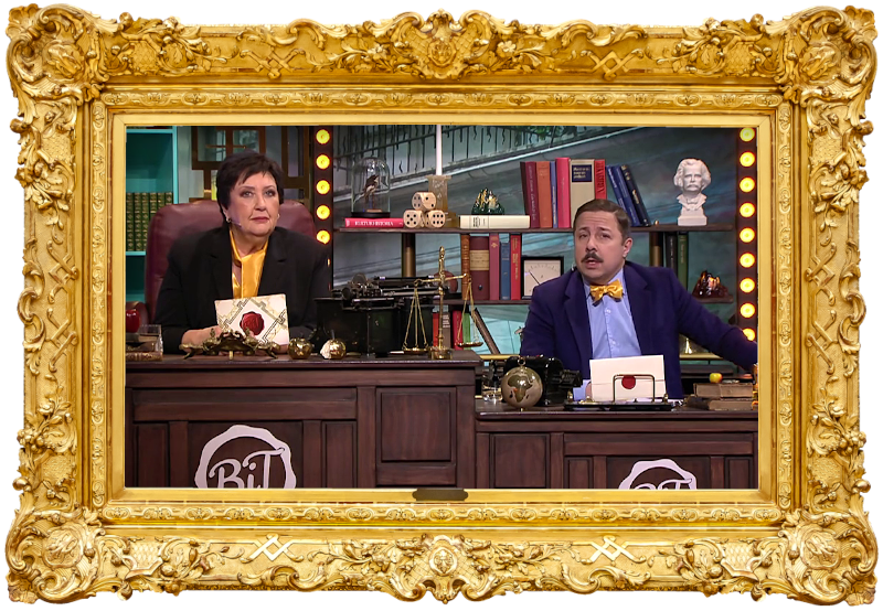 Image of the hosts of the show, Babben Larsson and David Sundin, sat at their desk together during the episode. Image of the hosts of the show, Babben Larsson and David Sundin, sat at their desk together during the episode.