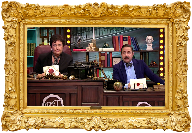 Image of the hosts of the show, Babben Larsson and David Sundin, sat at their desk together during the episode. Image of the hosts of the show, Babben Larsson and David Sundin, sat at their desk together during the episode.