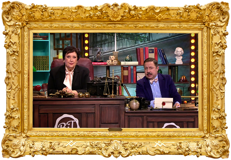 Image of the hosts of the show, Babben Larsson and David Sundin, sat at their desk together during the episode. Image of the hosts of the show, Babben Larsson and David Sundin, sat at their desk together during the episode.