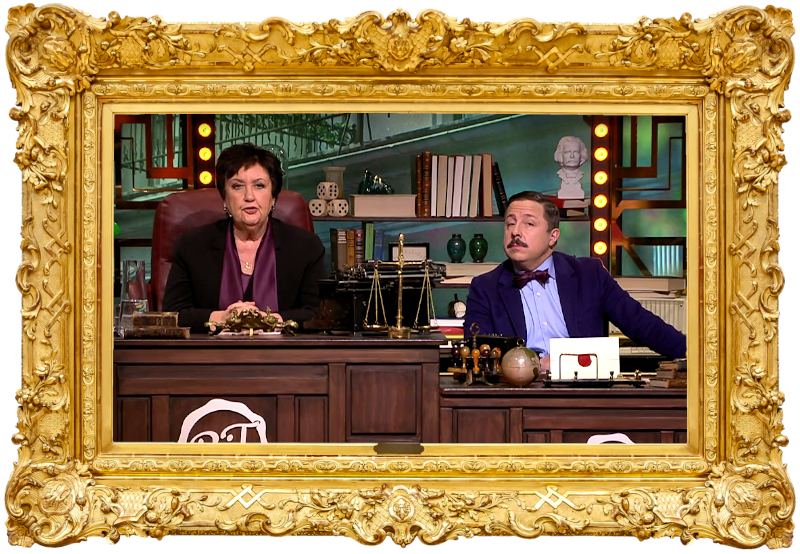 Image of the hosts of the show, Babben Larsson and David Sundin, sat at their desk together during the episode. Image of the hosts of the show, Babben Larsson and David Sundin, sat at their desk together during the episode.