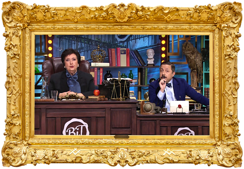 Image of the hosts of the show, Babben Larsson and David Sundin, sat at their desk together during the episode. Image of the hosts of the show, Babben Larsson and David Sundin, sat at their desk together during the episode.