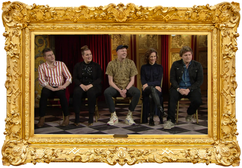 Image of the panel of contestants seated on stage together during this episode. Image of the panel of contestants seated on stage together during this episode.