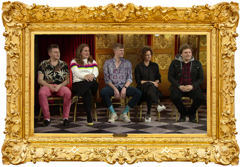 Image of the panel of contestants seated on stage together during this episode. Image of the panel of contestants seated on stage together during this episode.