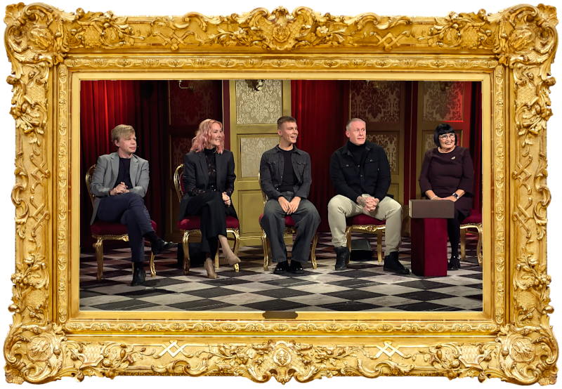 Cover image for the first New Year's special of the Danish show Stormester, picturing the cast seated on stage together. Cover image for the first New Year's special of the Danish show Stormester, picturing the cast seated on stage together.