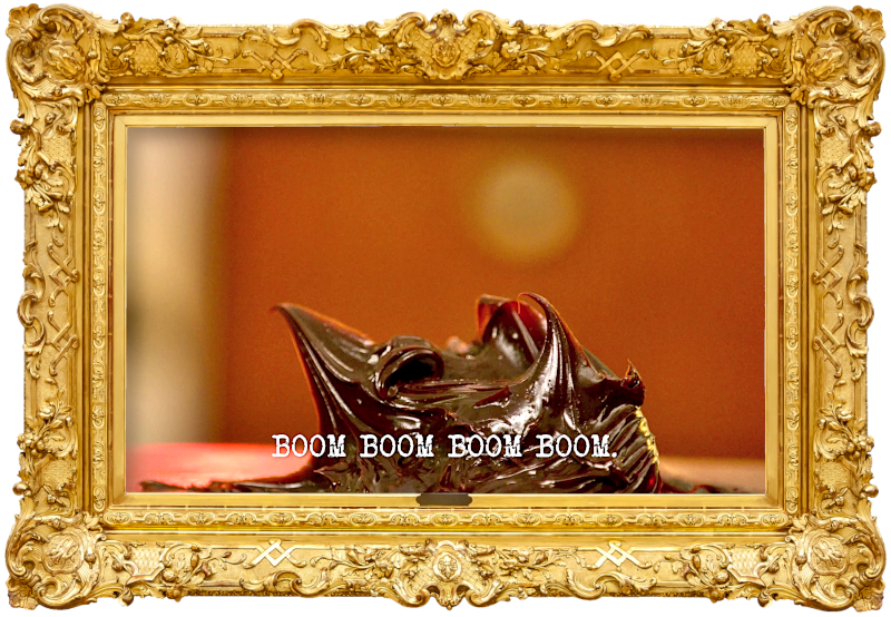 Image of a large blob of generic yeast spread (a reference to the 'Spread yeast spread on the best thing / Completely clean the best thing' task), with the episode title, 'BOOM BOOM BOOM BOOM', superimposed on it. Image of a large blob of generic yeast spread (a reference to the 'Spread yeast spread on the best thing / Completely clean the best thing' task), with the episode title, 'BOOM BOOM BOOM BOOM', superimposed on it.