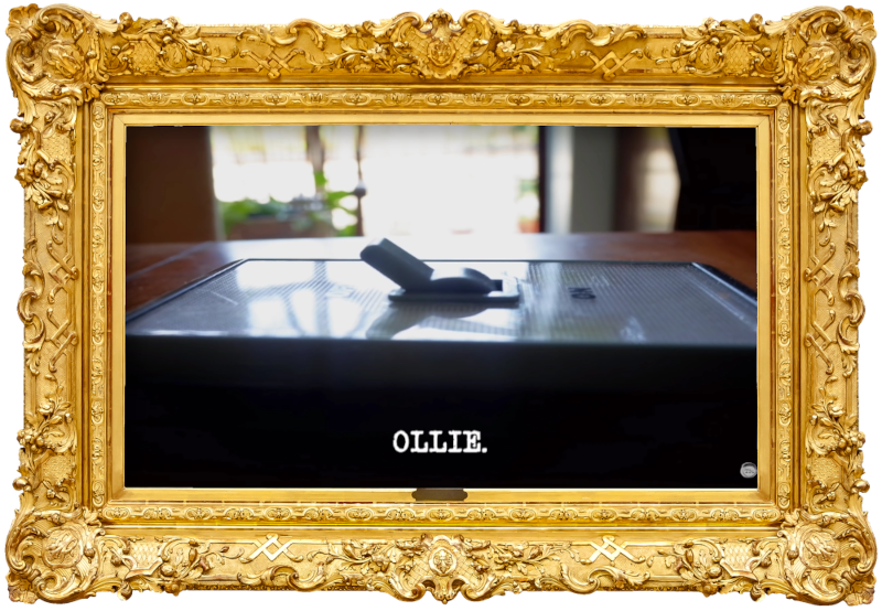 Image of a light switch, laid horizontally on a table (a reference to the 'Work out what the switch does' task), with the episode title, 'OLLIE', superimposed on it. Image of a light switch, laid horizontally on a table (a reference to the 'Work out what the switch does' task), with the episode title, 'OLLIE', superimposed on it.