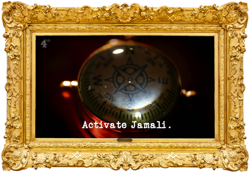 Image of a navigational compass (a reference to the 'Direct a teammate into the red circle' task), with the episode title, 'Activate Jamali', superimposed on it. Image of a navigational compass (a reference to the 'Direct a teammate into the red circle' task), with the episode title, 'Activate Jamali', superimposed on it.