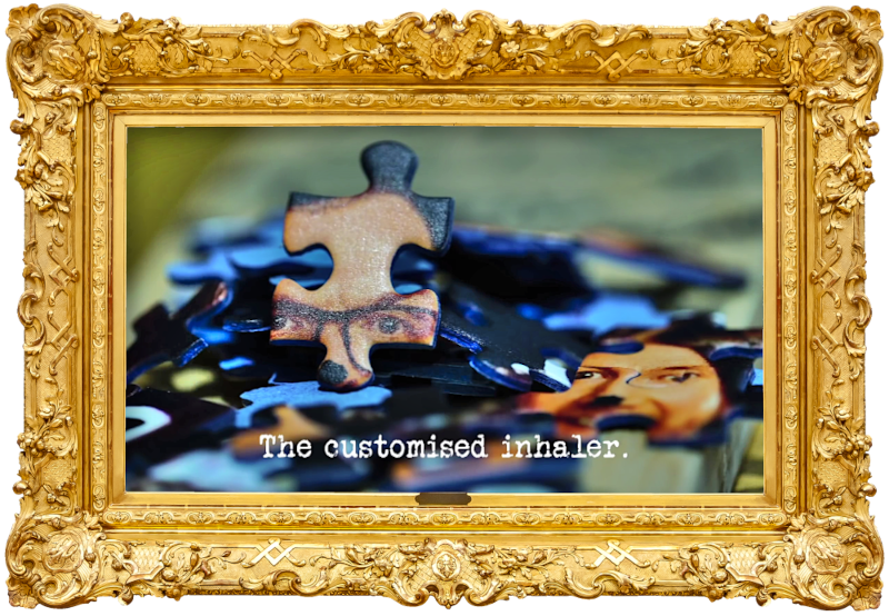 Image of the pieces of an unsolved jigsaw puzzle (a reference to the 'Solve the riddle' task), with the episode title, 'The customised inhaler', superimposed on it. Image of the pieces of an unsolved jigsaw puzzle (a reference to the 'Solve the riddle' task), with the episode title, 'The customised inhaler', superimposed on it.