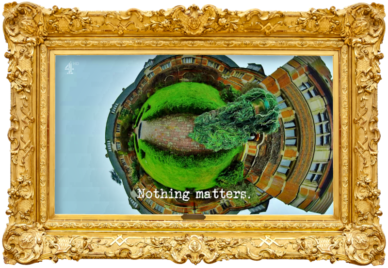 360 image of a man dressed in a ghillie suit (a reference to the 'Find the soldier with hindsight' task), with the episode title, 'Nothing matters', superimposed on it. 360 image of a man dressed in a ghillie suit (a reference to the 'Find the soldier with hindsight' task), with the episode title, 'Nothing matters', superimposed on it.
