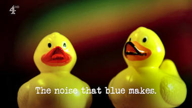 Image of two rubber ducks (a reference to the 'Find all ten ducks in the lab' task), with the episode title, 'The noise that blue makes', superimposed on it.