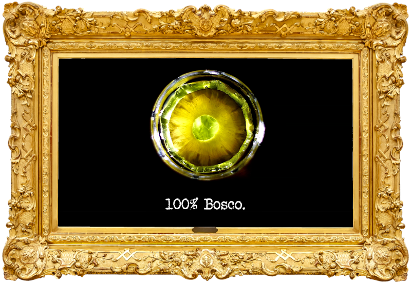 Photo of a pineapple ring inside something (a reference to the 'Pile the pineapples on the path' task), with the episode title, '100% Bosco', superimposed on it. Photo of a pineapple ring inside something (a reference to the 'Pile the pineapples on the path' task), with the episode title, '100% Bosco', superimposed on it.
