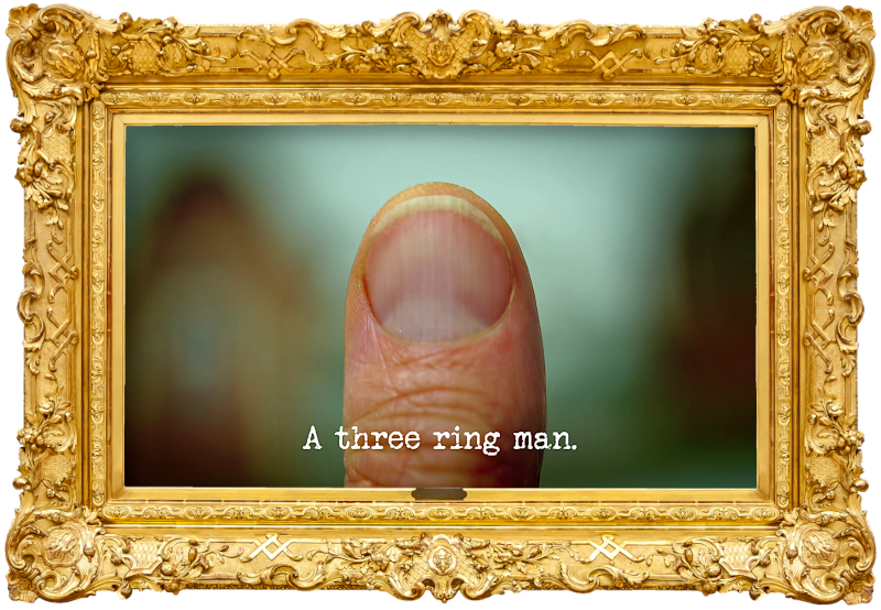 Photo of a thumb (referencing the 'Have the most exciting thumb war with Alex' task), with the episode title, 'A three ring man', superimposed on it. Photo of a thumb (referencing the 'Have the most exciting thumb war with Alex' task), with the episode title, 'A three ring man', superimposed on it.