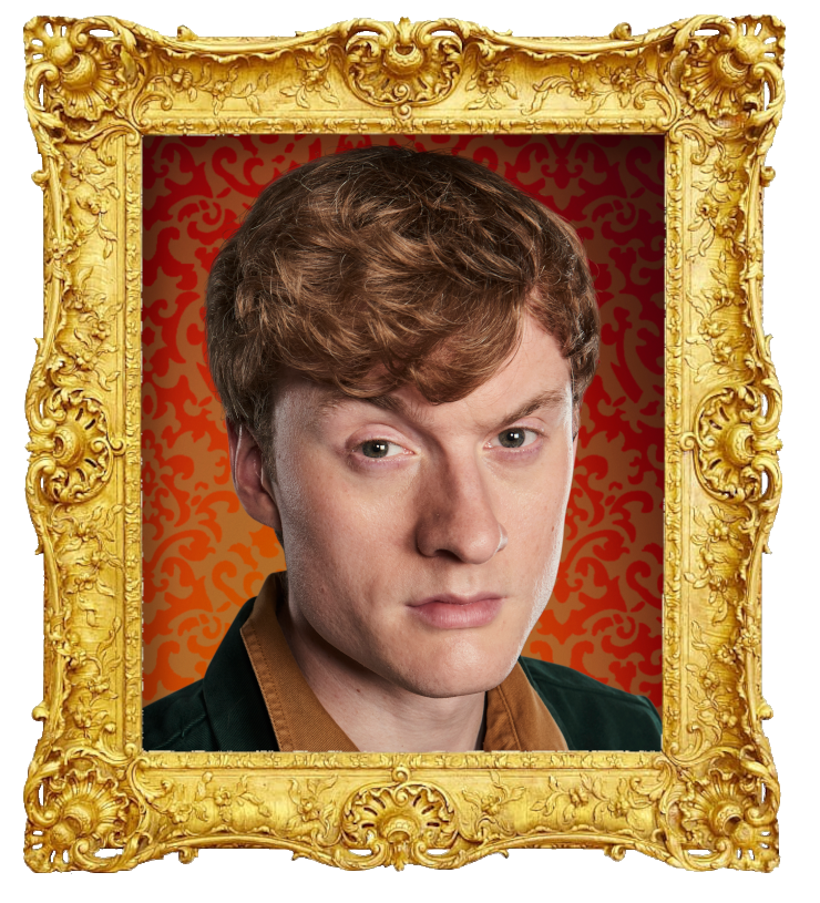 Headshot photo of James Acaster surrounded with an ornate golden frame. Headshot photo of James Acaster surrounded with an ornate golden frame.
