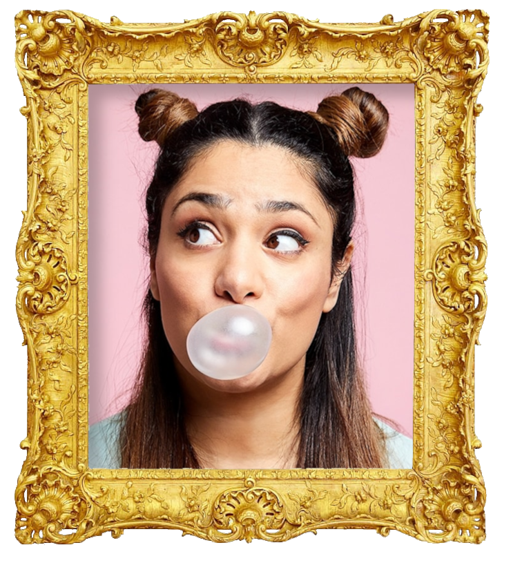 Headshot photo of Farah Abadi surrounded with an ornate golden frame.