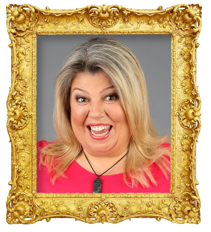 Headshot photo of Urzila Carlson surrounded with an ornate golden frame.