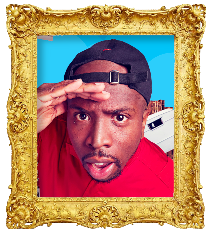 Headshot photo of Kiell Smith-Bynoe surrounded with an ornate golden frame.
