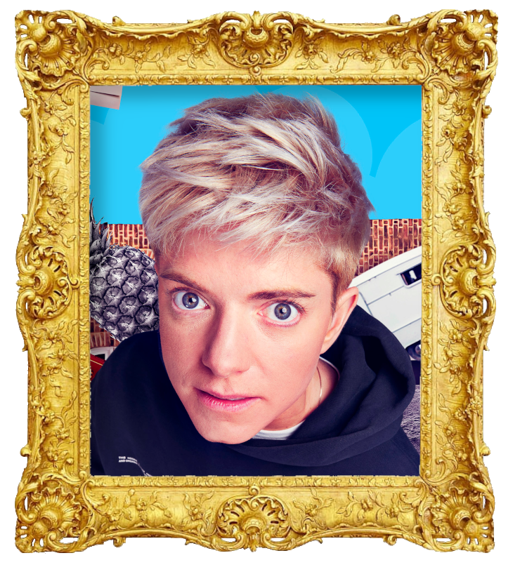 Headshot photo of Mae Martin surrounded with an ornate golden frame. Headshot photo of Mae Martin surrounded with an ornate golden frame.
