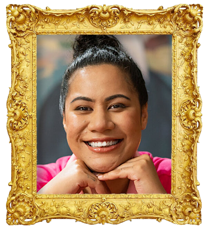 Headshot photo of Sieni Leo’o Olo (aka Bubbah) surrounded with an ornate golden frame.