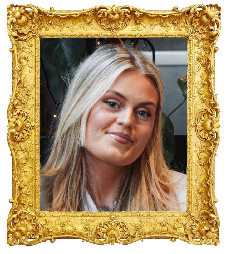 Headshot photo of Nora Svenningsen surrounded with an ornate golden frame.
