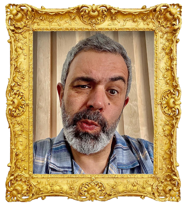 Headshot photo of Pedro Alves surrounded with an ornate golden frame.