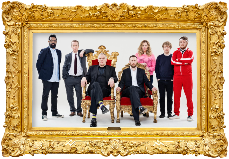 Cover image for the first series of the UK show Taskmaster, picturing the cast of the series. Cover image for the first series of the UK show Taskmaster, picturing the cast of the series.