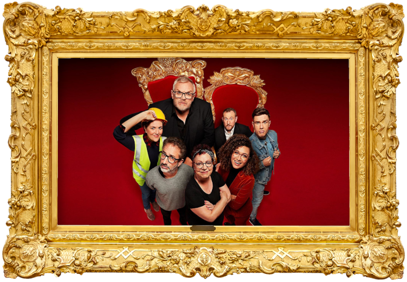 Cover image for the ninth series of the UK show Taskmaster, picturing the cast of the series. Cover image for the ninth series of the UK show Taskmaster, picturing the cast of the series.