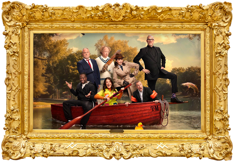 Cover image for the eighteenth series of the UK show Taskmaster, picturing the cast of the series. Cover image for the eighteenth series of the UK show Taskmaster, picturing the cast of the series.