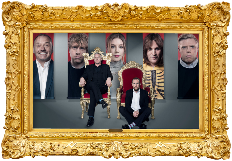 Cover image for the first Champion of Champions special of the UK show Taskmaster, picturing the cast of the special. Cover image for the first Champion of Champions special of the UK show Taskmaster, picturing the cast of the special.