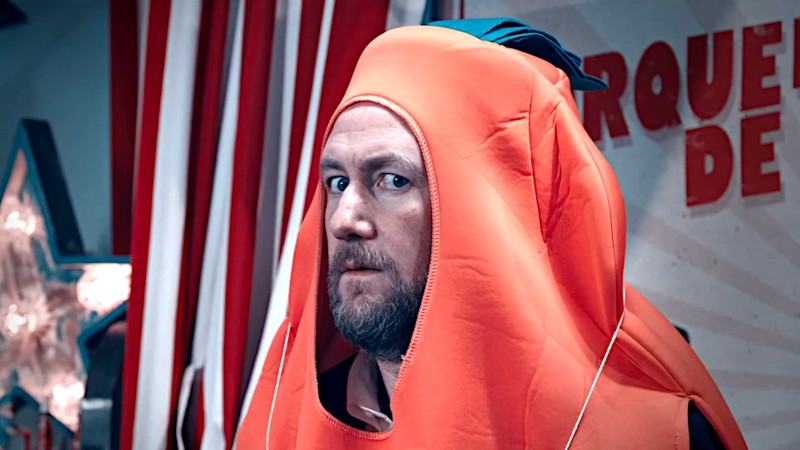 Alex Horne looks at the camera while dressed as a carrot. Alex Horne looks at the camera while dressed as a carrot.