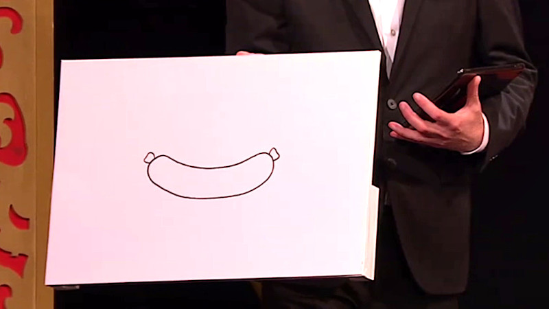 A canvas with a cartoon sausage drawn on it. A canvas with a cartoon sausage drawn on it.